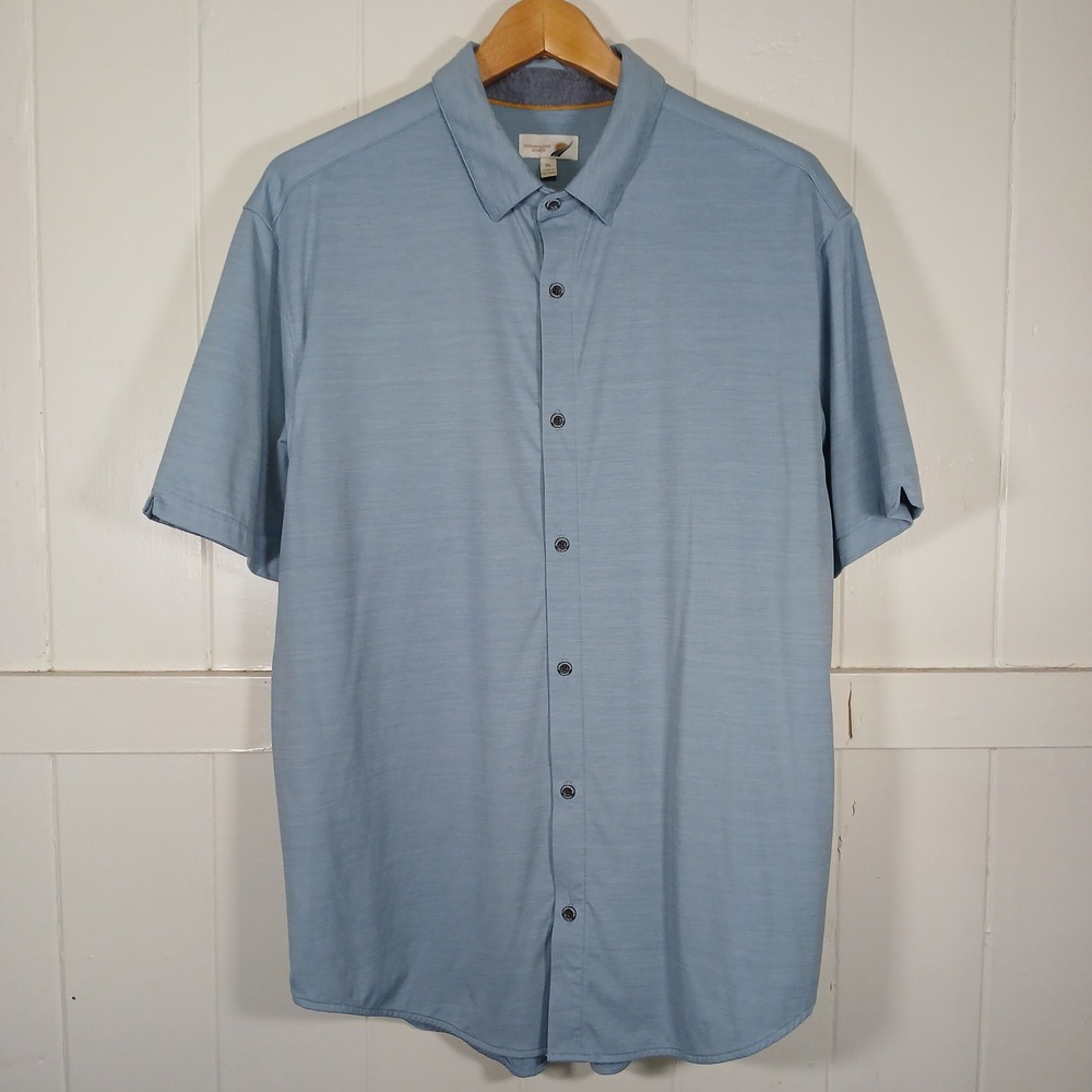 Fundamental Coast Stretch Button Up Shirt Mens XL Light Blue Short Sleeve